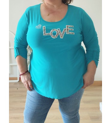 camiseta love turquesa