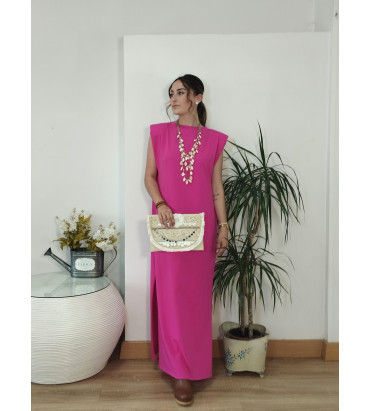 Vestido hombreras fucsia