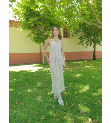 Vestido punto fino beige