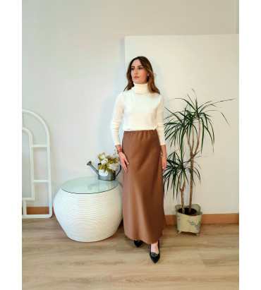 Falda Satinada camel